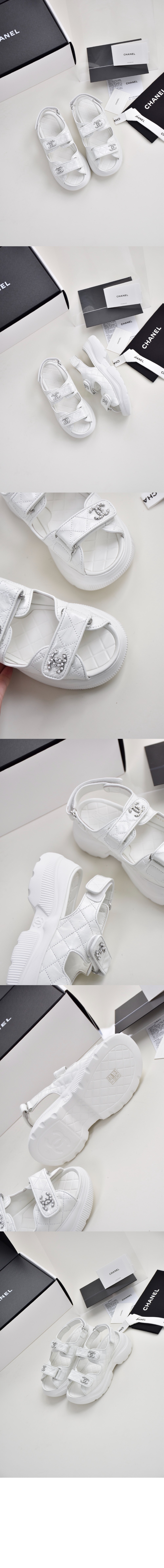 유광 카프스킨 퀼팅 벨크로 샌들 G46293 > Sandal Slippers - 샌들 슬리퍼